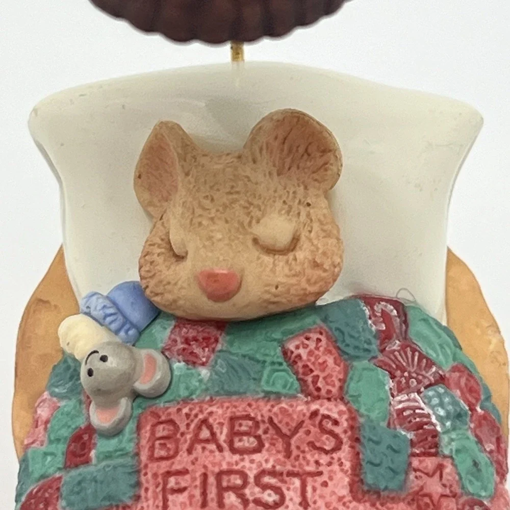 Hallmark‎ Keepsake Ornament Baby's First Christmas Sleeping Mouse in Walnut 2000